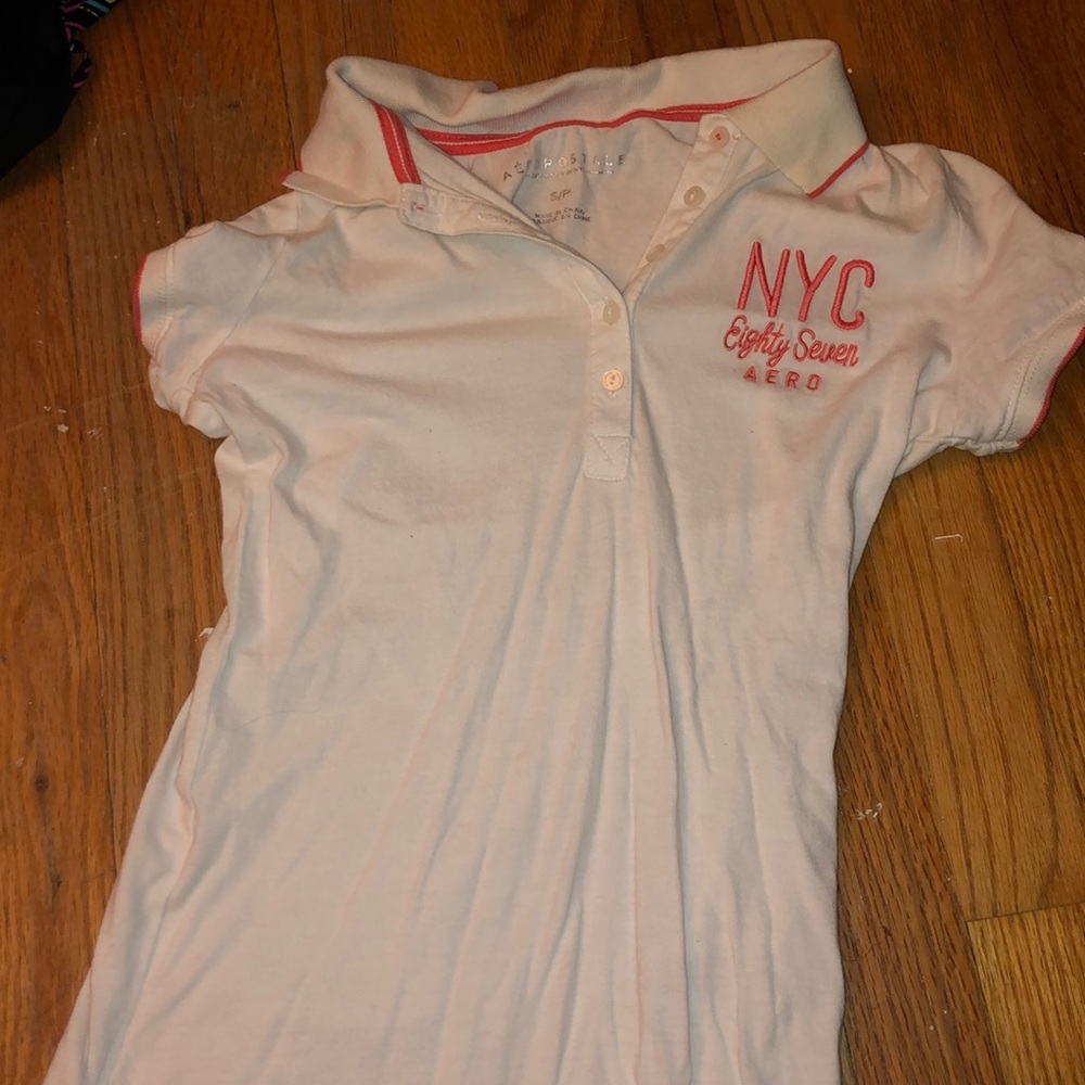 an aeropostale white polo tee